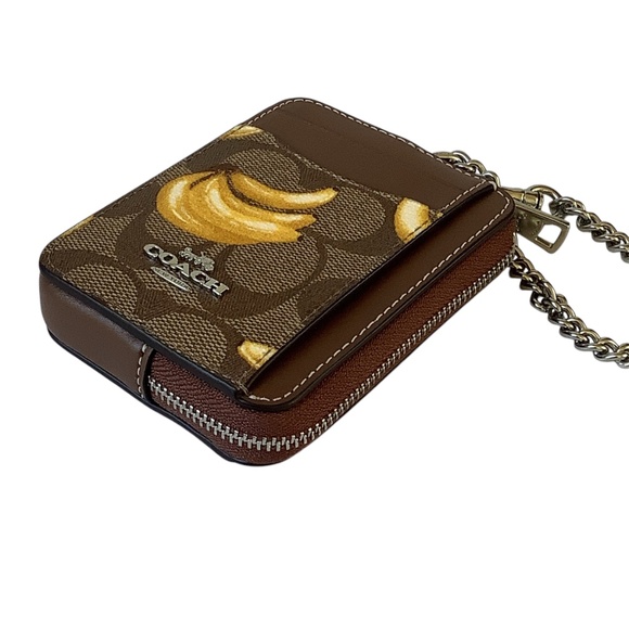 LAST 1 Coach Brown Signature Banana Print Zip Credit Card & I.D. Case NWT - Picture 2 of 6